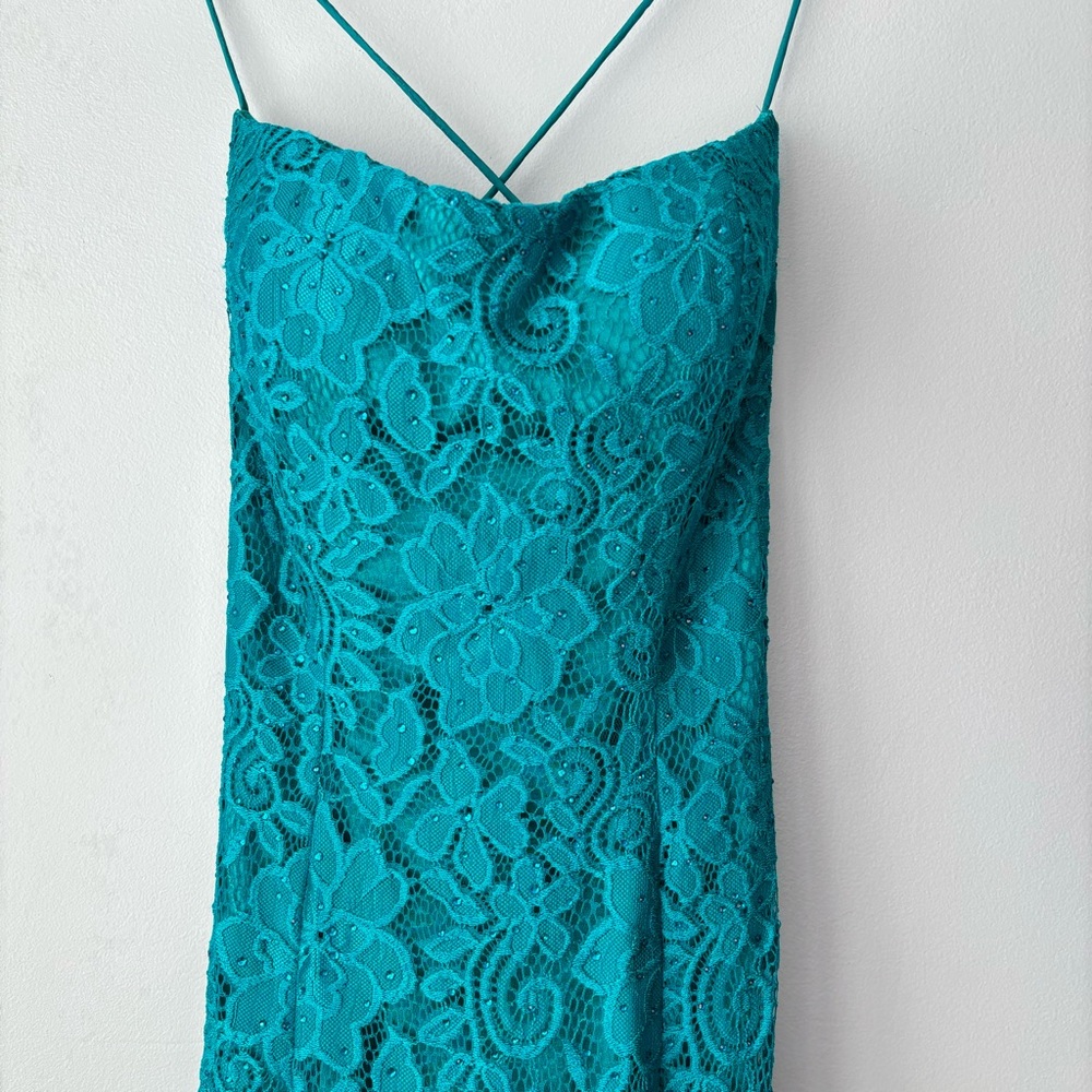 Sherri Hill Prom Dress 8 Mermaid Lace Gown 53359 Strappy Open Back Jade Green - Picture 3 of 15